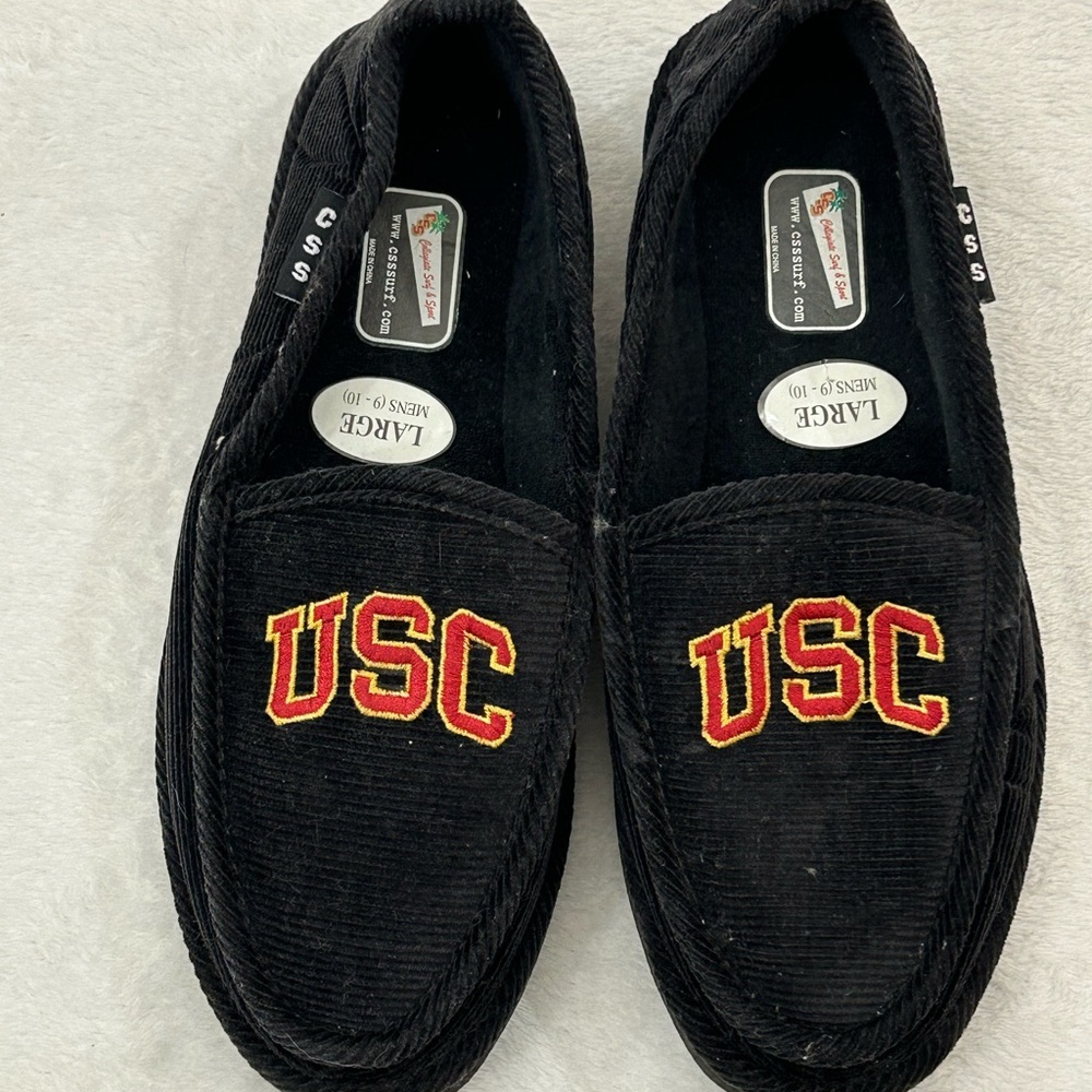 USC Trojans NCAA Black Corduroy CSS Slippers Loafers Shoes Men’s Size L (9-10)